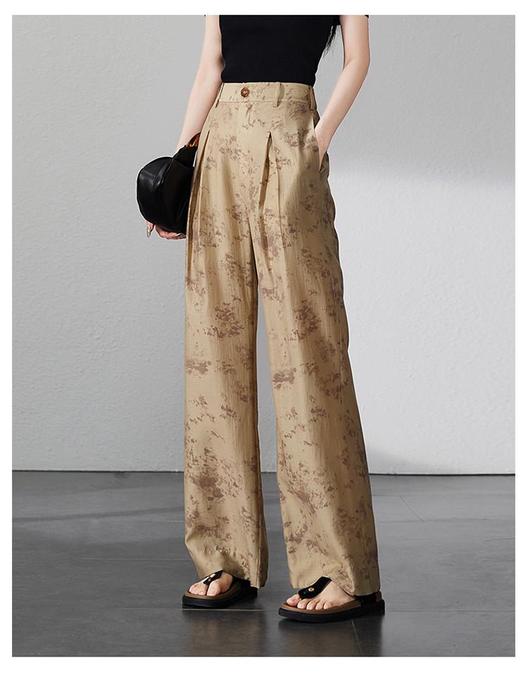 Fashionable printed casual wide leg pants for women in 2026 summer, thin, casual, loose and versatile, slimming and floor hugging pants