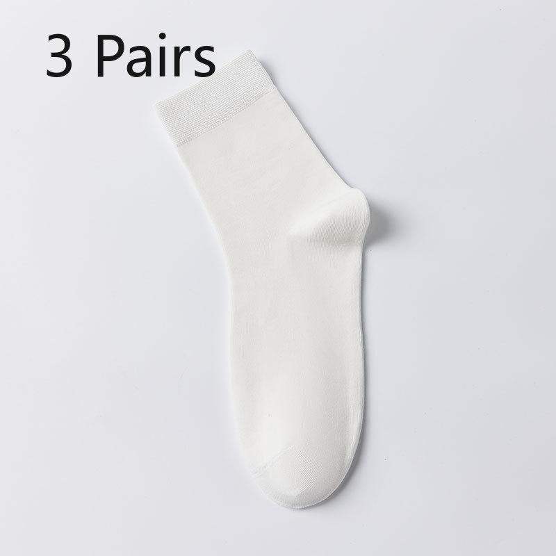 

3 Pairs Cotton Spring Pure Cotton Men s Socks, Medium Cotton Socks, Business Anti-odor, Sweat-absorbing, Antibacterial, Solid Color Long Socks 3 pairs білий