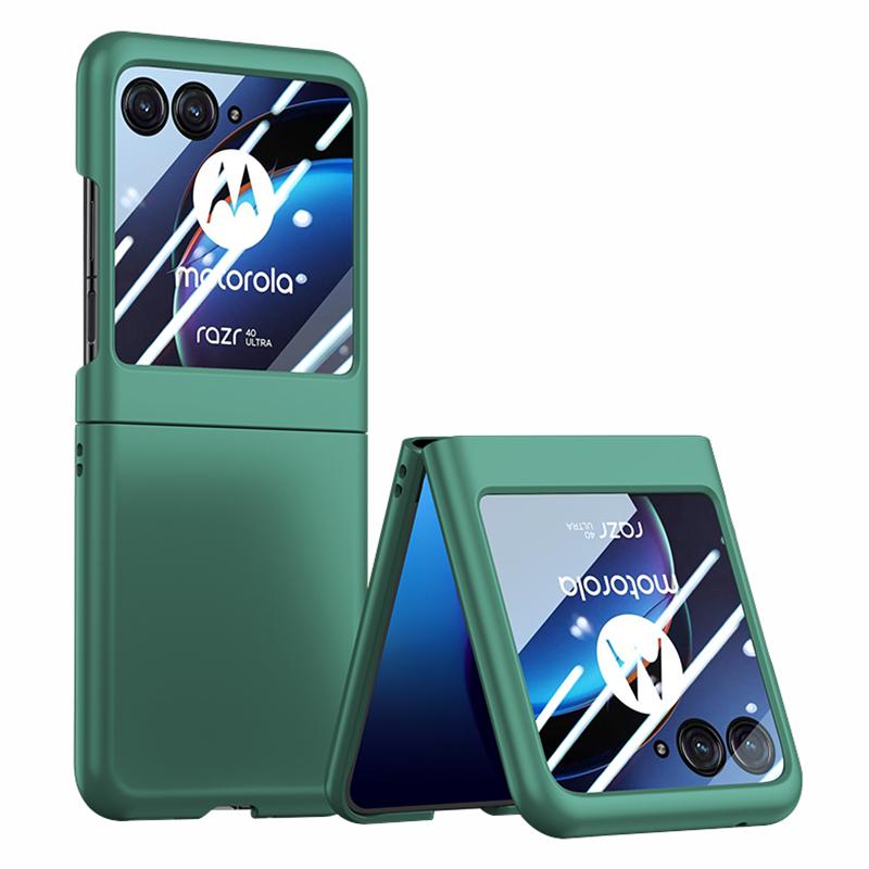 

For Motorola Razr 40 Ultra 5G Phone Case Skin-touch PC Cover with Tempered Glass Rear Screen Protector Dark Green