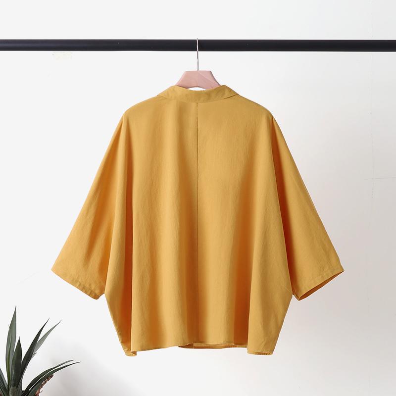 Moda Estiva Camicia con Collo a Lapel Donna Elegante Blusa a Maniche 3/4 Lavoro Bottoni Camicie Lunghe Tunica Donna Casual Ampia Bluse