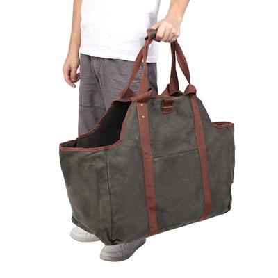 Waxed Canvas Firewood Carrier Waterproof Thicken Firewood Bag Foldable with Reinforced Handles Firewood Log Tote