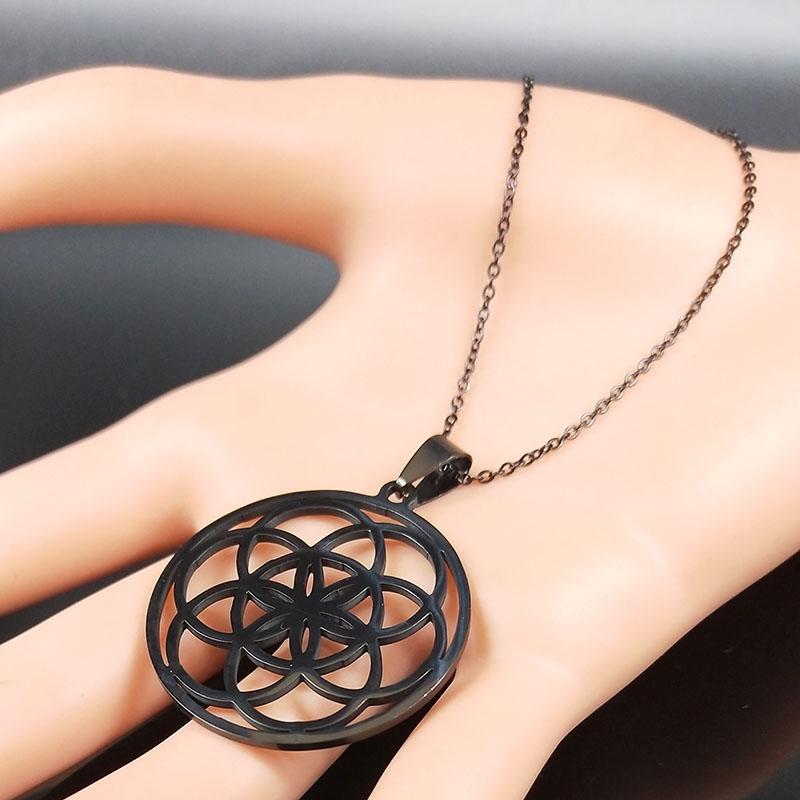 Collana Mandala Fiore della Vita in Acciaio Inossidabile per Donne Uomini Geometria Sacra Seme della Vita Talismano Collana Gioielli joyas