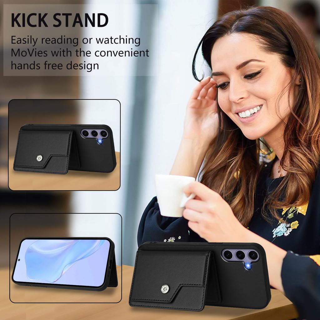 For Samsung Galaxy S25 Case RFID Blocking Card Holder Kickstand TPU + PU Leather Phone Back Cover