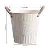 Vintage White Metal Planter Pot with Rope Handles 21cm Tall Drainage Hole Retro Style Flower Pot