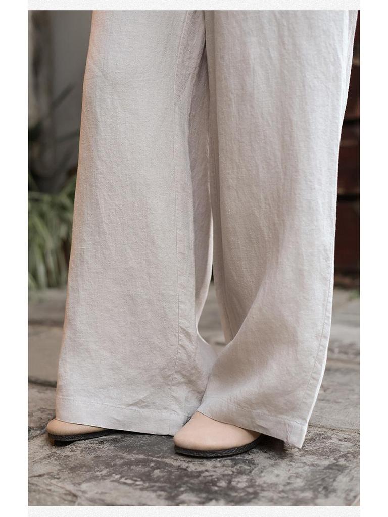 Lu & Andi Women's Spring Han Hemp Wide-Leg Pants - New Chinese Style Slimming Drape Straight Leg Casuals