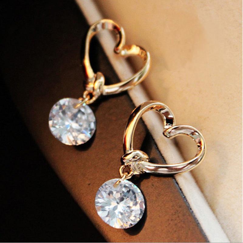 

Пара сережек, 1 пара, женские серьги-гвоздики в форме сердца, блестящие ювелирные изделия, подвески в виде капель для ушей