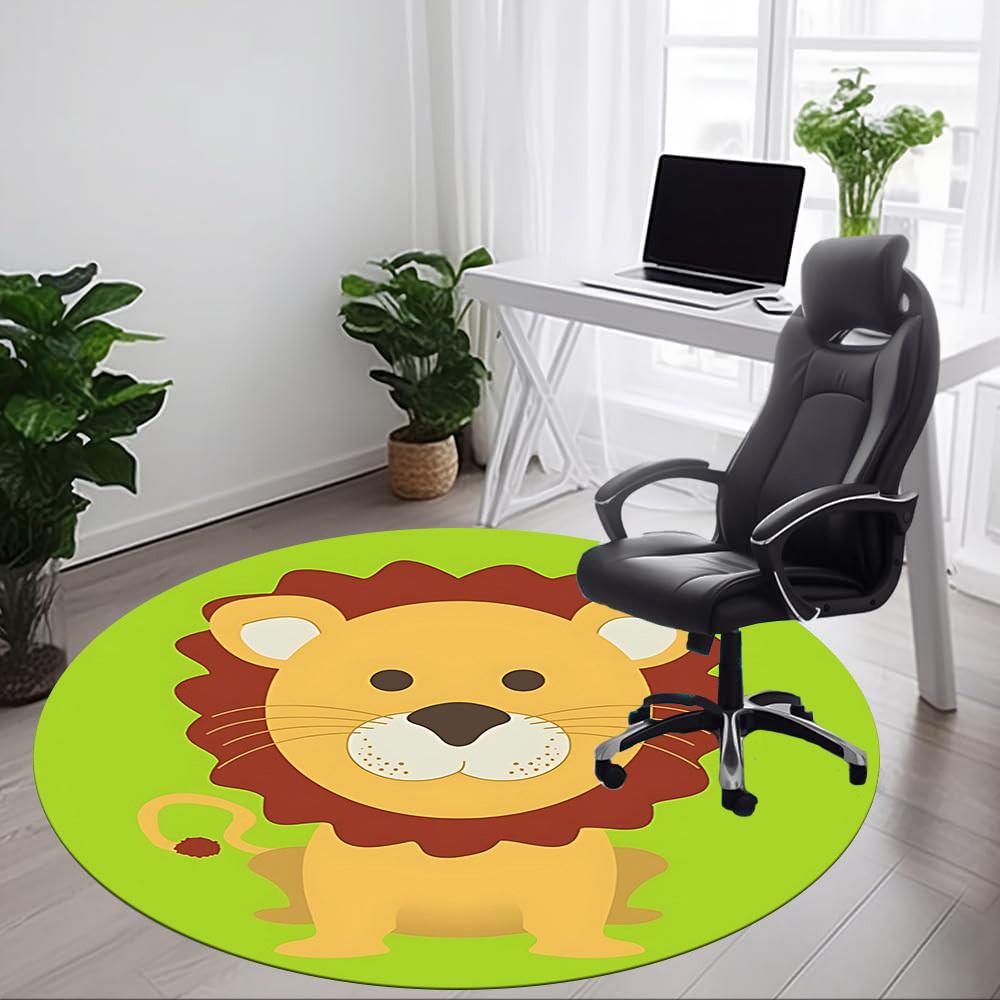 1pc Lion Chair Carpet for Office, Round Polyester Mat, Indoor Decor for Office, Easycare Fabric, Washable Non-slip Area Carpet