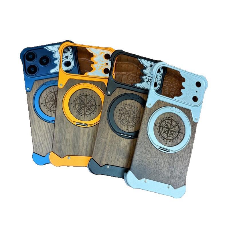 iPhone 14 Pro Max Walnut Wood Case with Magnetic Stand