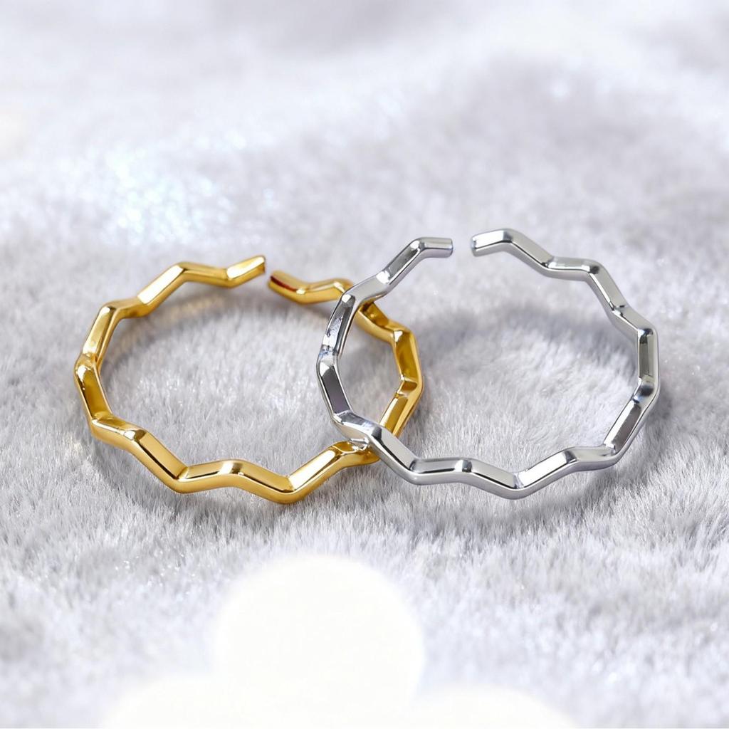 18k Gold & S925 Sterling Silver Wave Ring - Exquisite Minimalist Style for Women