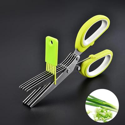 Herb Scissors Stainless Steel 5 Blade Kitchen Shears Household Vegetable Cutter with Cover Multifunctional Kitchen Gadgets