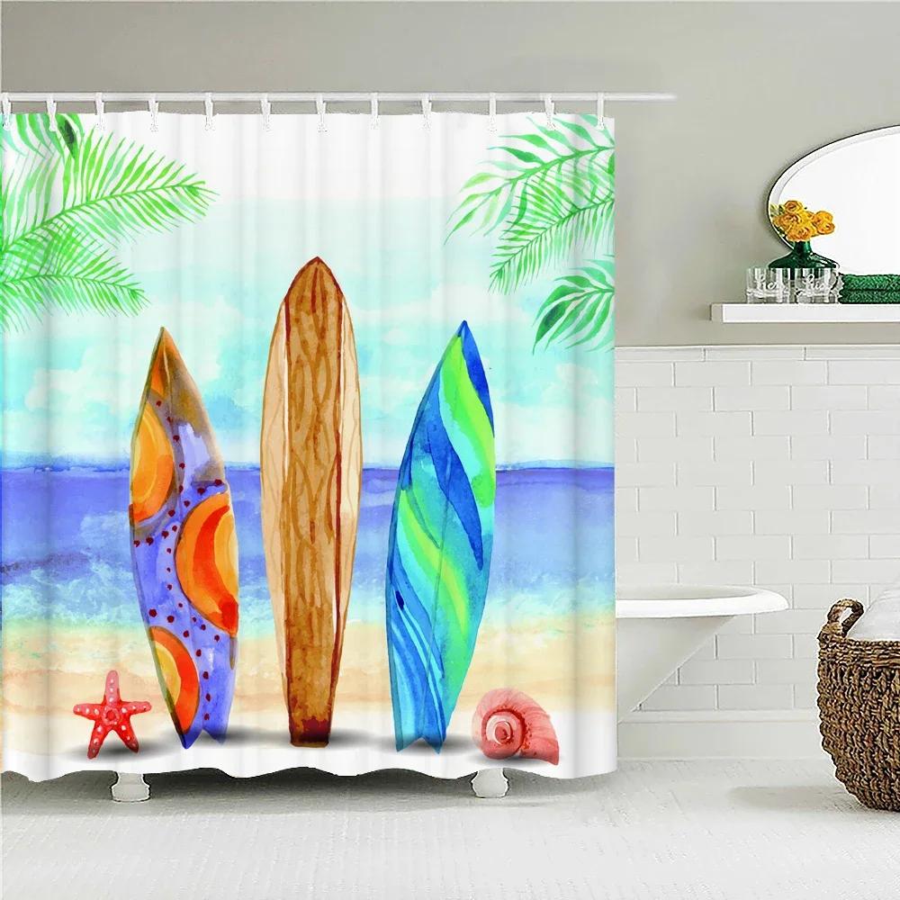 Sunlight Beach Waterproof Fabric Shower Curtains 3D Printing Palm Tree Bath Curtain For Bathroom Bathtub Decoration With Hooks