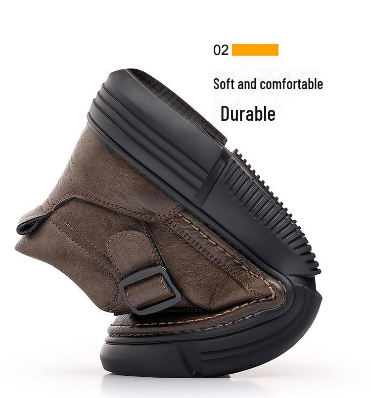 Men's 2024 Winter Leather High-Top Sneakers with Soft Sole and Plush Lining