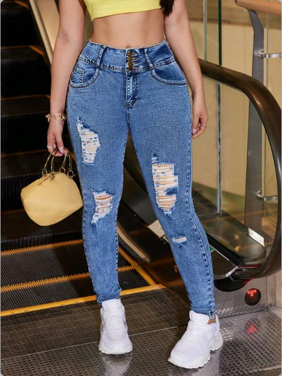 Women s European & American Style Ripped Skinny Jeans - ATC50260 L