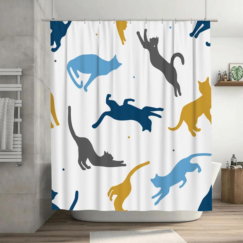 GAEModern Cat Print Shower Curtain Bathroom Decor Waterproof Polyester Fabric Shower Curtains for Bathtub 210x180cm Multicolor