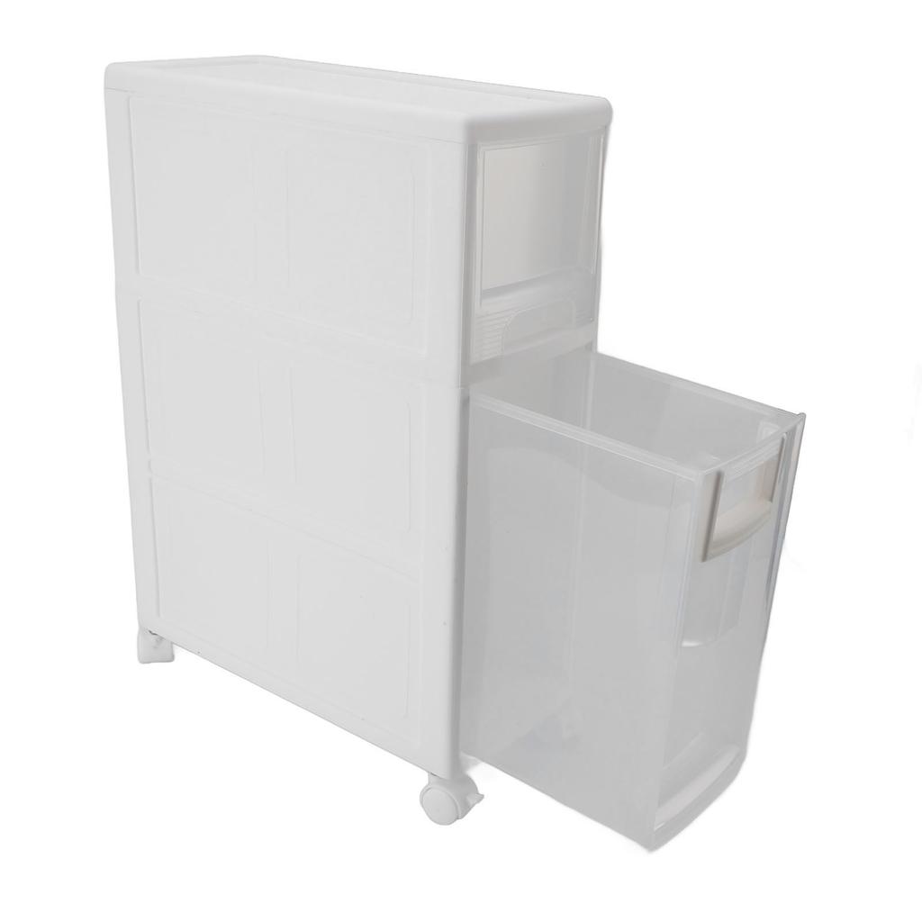 Bathroom Storage Cabinet Plastic Narrow Slim Organizer Small Corner Cabinet with 2 Drawers and 4