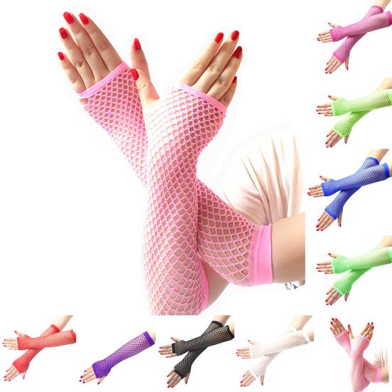 1 par høye elastiske fiskenetthansker Armdeksel Nylon albuelengde Halvfinger nettinghansker Kostymetilbehør