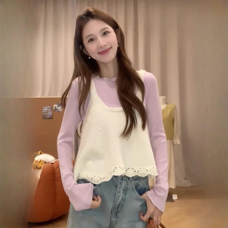 

Korean Style Sweet Slimming Sweater Vest for Women - Autumn Knit Layering Outerwear One Size (recommended for 80-145 jin) бежевий