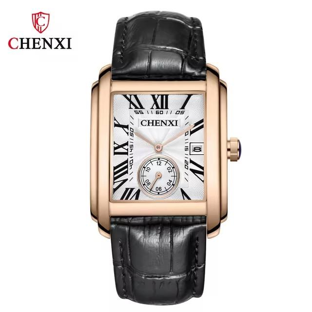 CHENXI 8216 Elegant Waterproof Square Men's Quartz Watch Men Watches Roman Scale Business Leather Strap Military Wristwatch