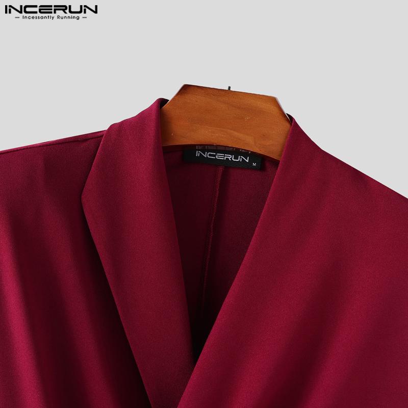 INCERUN Men V Collar Long Sleeve Splits Irregular One Buttons Front Cross Thin Tops Blazer