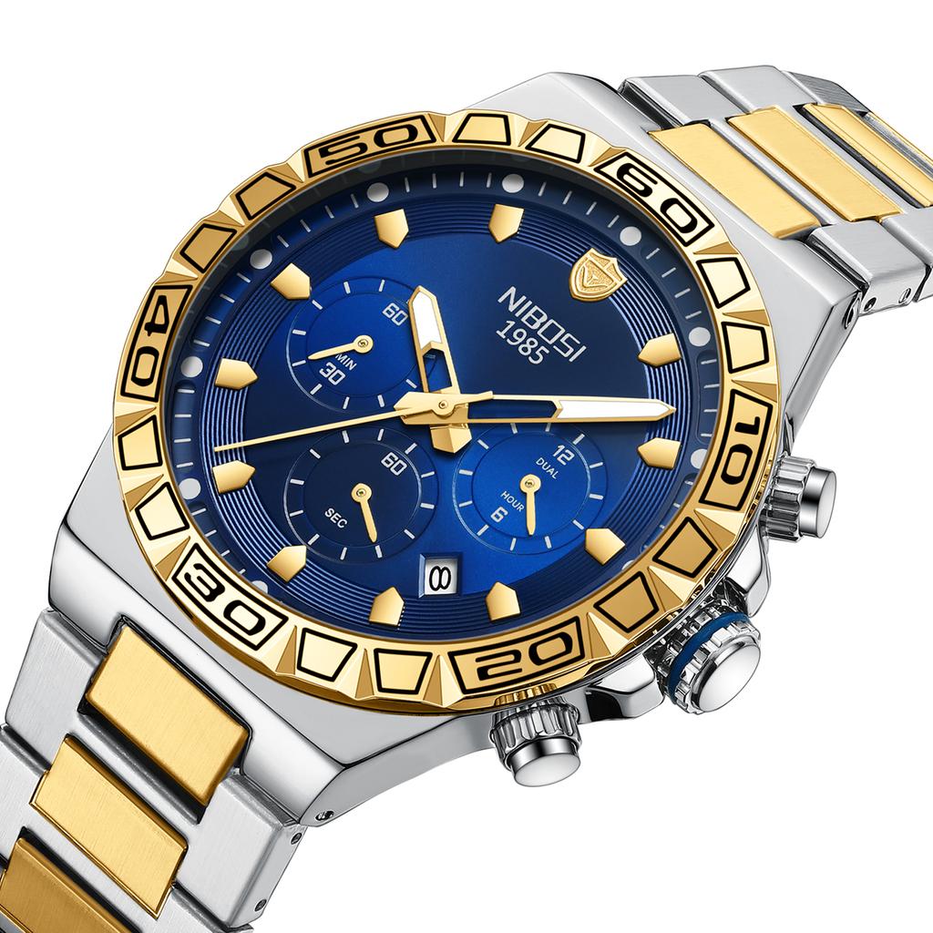 Stainless Steel Mens Watch Fashion Green Dial Multi Functional Gold Luxury Gift Box Set Quartz Watch