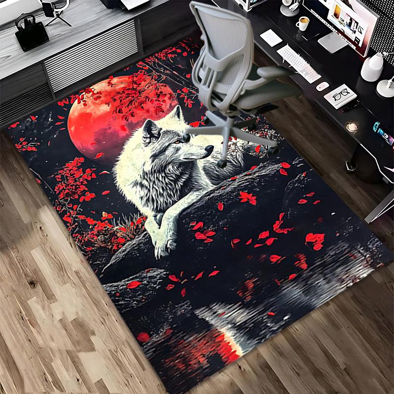 1pc Wolf Moon Themed Rug for Home Decor, Non-slip Office Carpet, Chair mat, Outdoor Mat, Christmas and Halloween gifts-0731031
