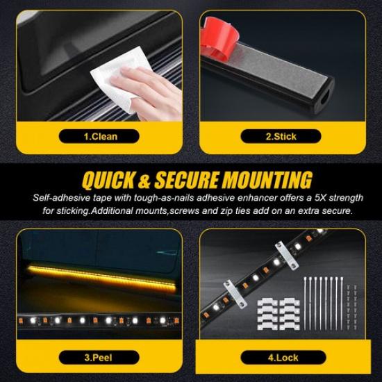 2X 70" Running Board LED Light DRL Side Step Strip Bar Amber White Turn Signal V