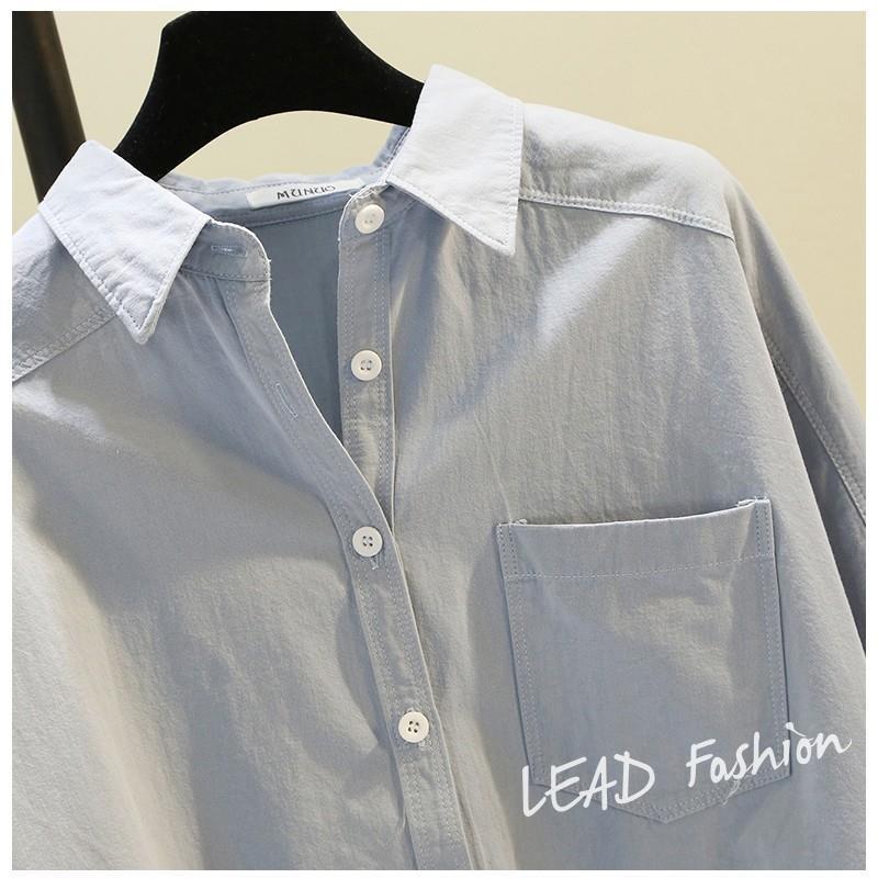 Women's Cotton Spring Shirt: Versatile Medium-Long, High-Grade Solid Color, Korean Artistic Style