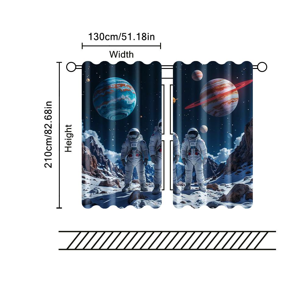 2 Pcs   Filtering Curtains (excluding Rods   Non-movable   Without Batteries) Space Adventurebackgroundsuitable for Use In Bedrooms