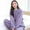 2 Pcs/Set Unisex Winter Pajamas Set Round Neck Solid Color Thickened Coral