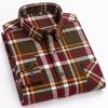 Men's Fashion 100% Cotton Thick Brushed Flannel Shirts Single Patch Pocket Long Sleeve Standard-fit Plaid Checkered Casual Shirt