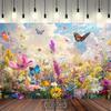 Butterfly Garden Tapestry, Colorful Flowers and Butterflies in Sunny Meadow, Nature Scenery Wall Hanging for Living Room Bedroom