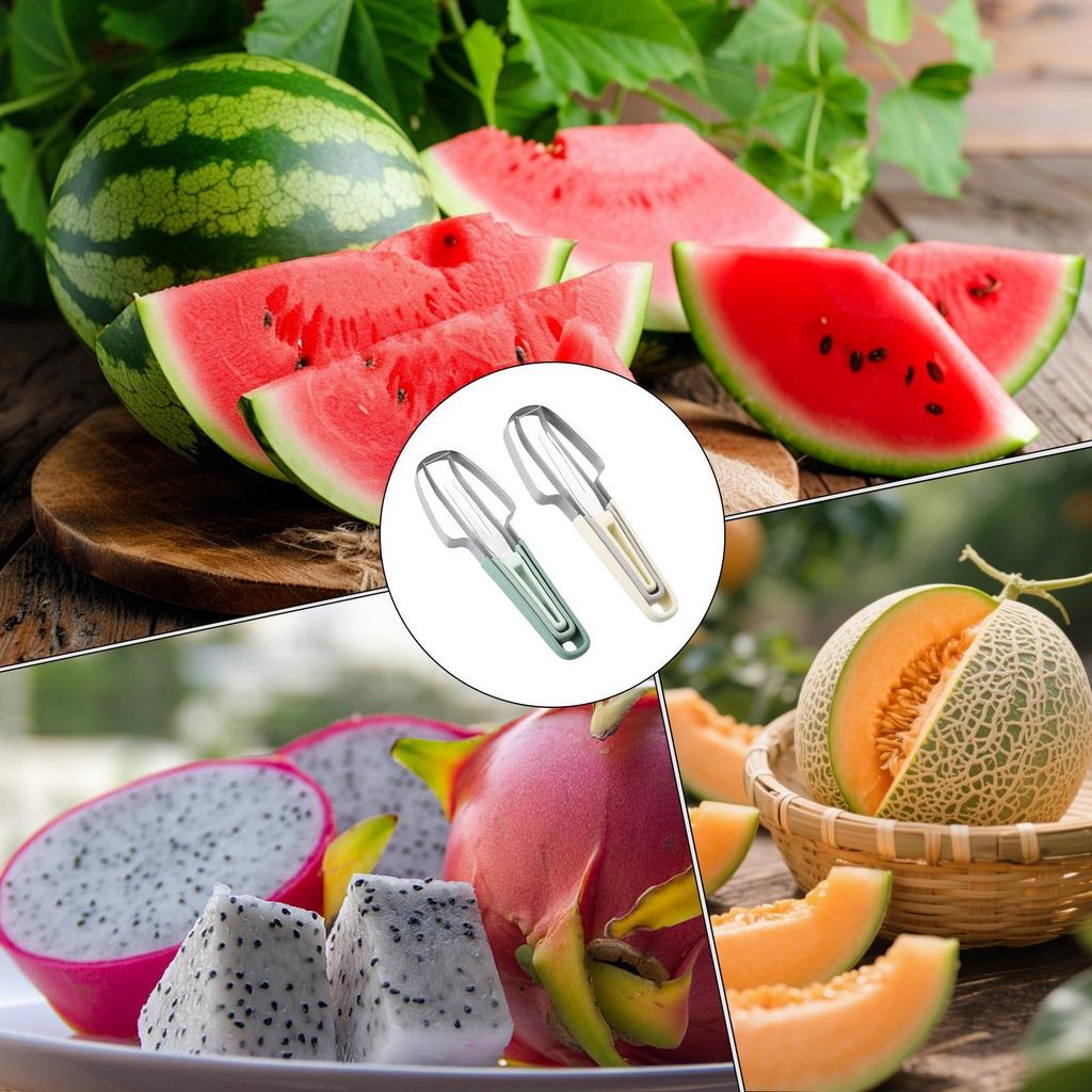 3in1 Watermelon Fork Slicer Cutter Stainless Steel Fruit Watermelon Cutting Fork Slicer Knife Set For Kitchen Fruit Processing