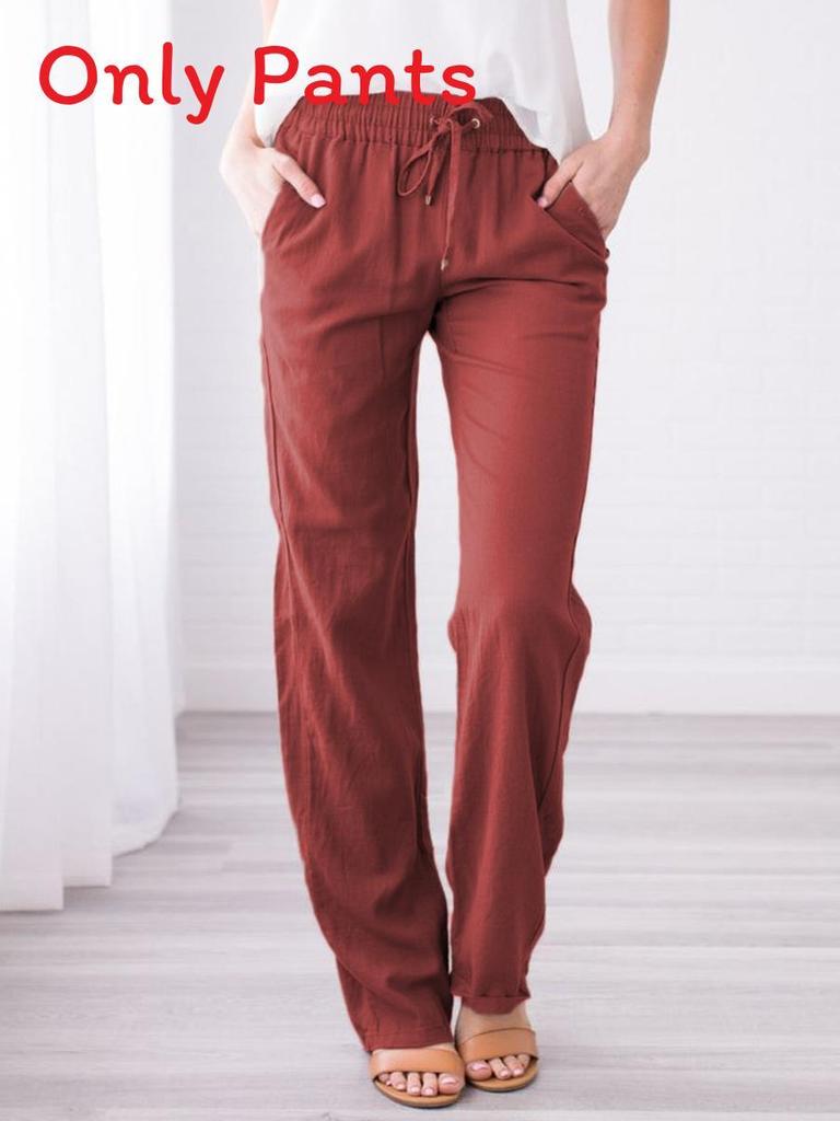 Casual Womens Cotton Linen Drawstring Wide Leg Pants For Summer Comfort