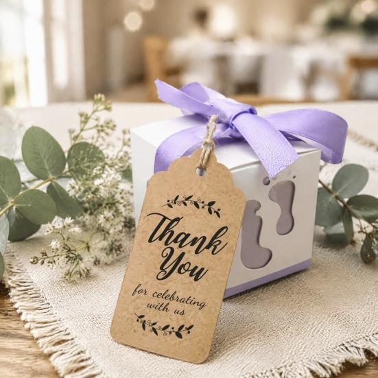 Decorative Tags for Wedding Stationery 100Pcs Paper Thank You with String, Rectangular Gift Tags, Pre-Punched Vintage Style Labels Packaging