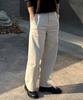 MINDBRIDGE Semi-Wide Denim-Like Full Elastic Waist Cream Pants