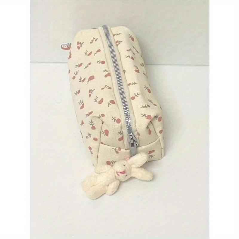 Svěží a jednoduché pouzdro na tužky s růžovým květinovým potiskem, vysoce atraktivní úložná taška na stolní papírnictví, kosmetická taštička v přírodním stylu