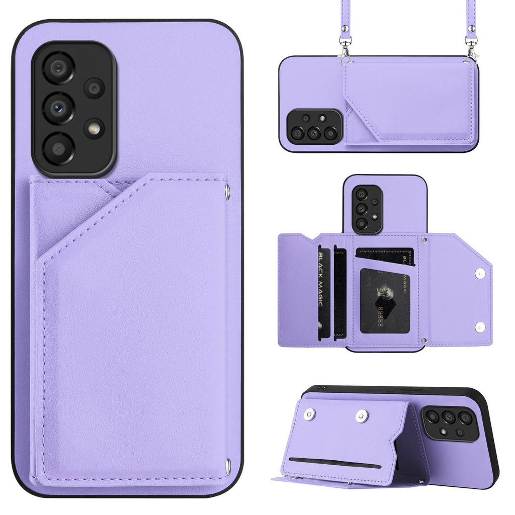 Für Samsung Galaxy A33 5G Hülle Kartenhalter Ständer Hautgefühl PU TPU Handyhülle mit Schultergurt