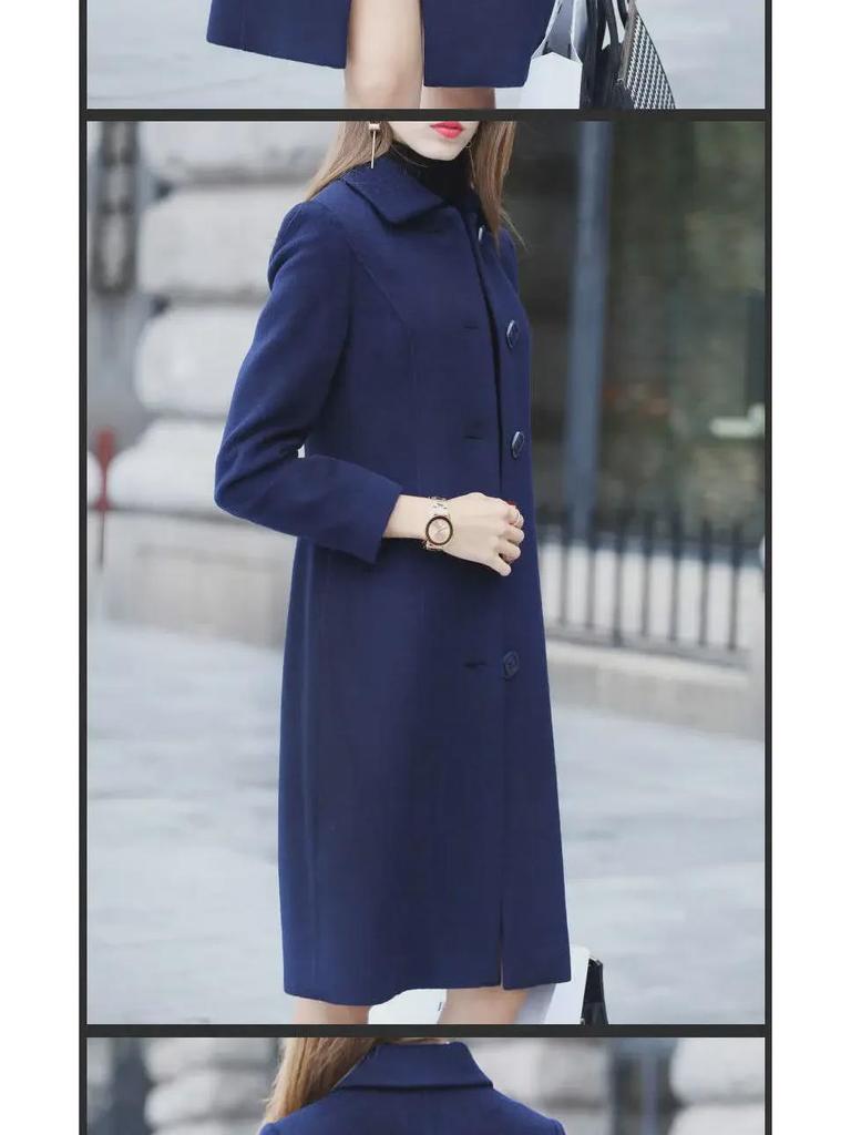 Women's 2025 Autumn/Winter Hepburn Style Mid-Length Slim Wool Coat - Plus Size Available