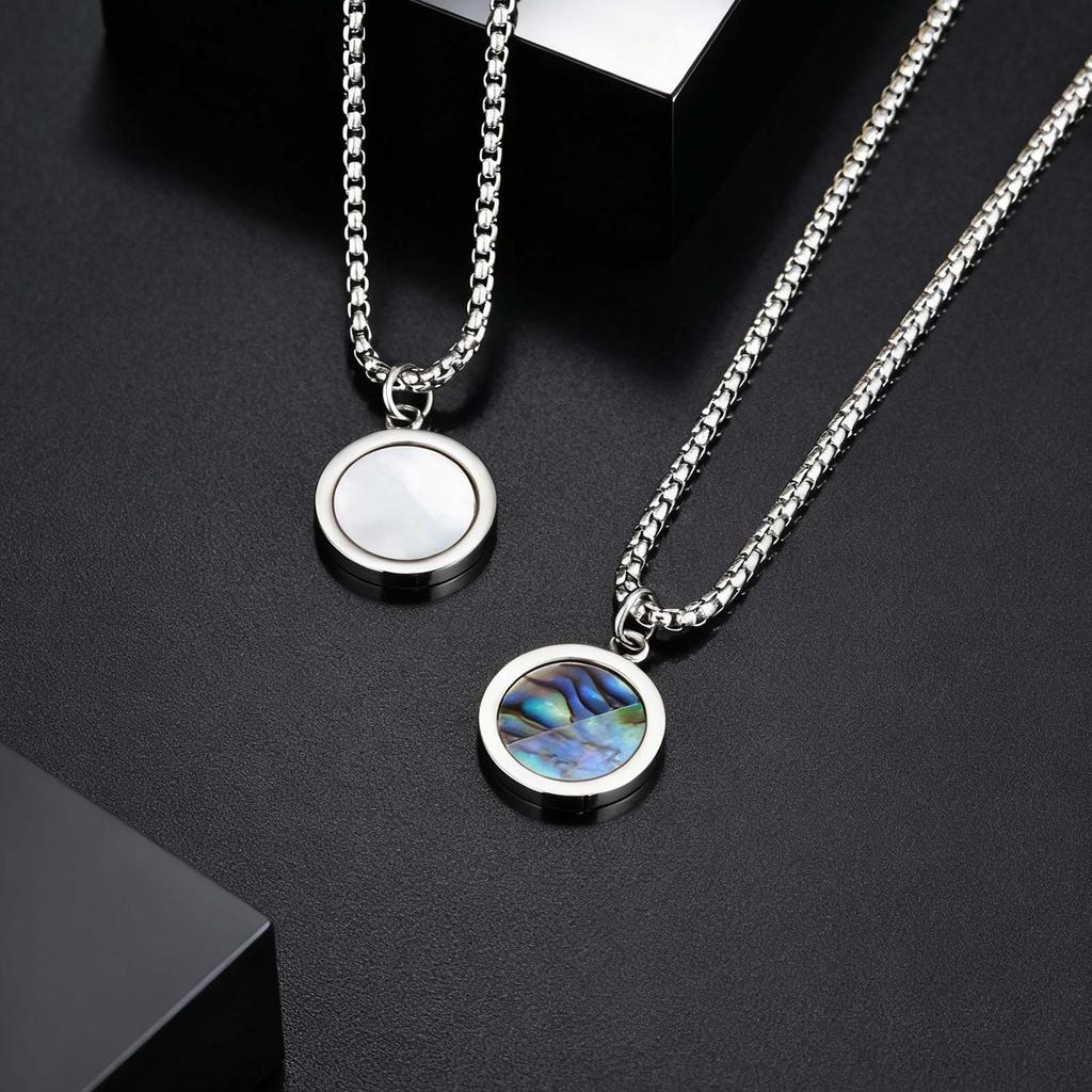 Stilvolle Runde Edelstahl-Anhänger Halskette, Natürliche Abalone-Muschel Anhänger Halskette, Mode Punk Schmuck für Herren Geschenk