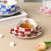 Rural Style Flower Ceramic Mug Retro Grid Coffee Cup and Saucer English Afternoon Tea Flower Tea Cup Breakfast Cups Water Cups
