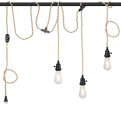Pendant Light Cord Kit 5M/6.72M with Switch Plug Light Base Vintage Hemp Rope Farmhouse Hanging Light for Bedroom Living Room