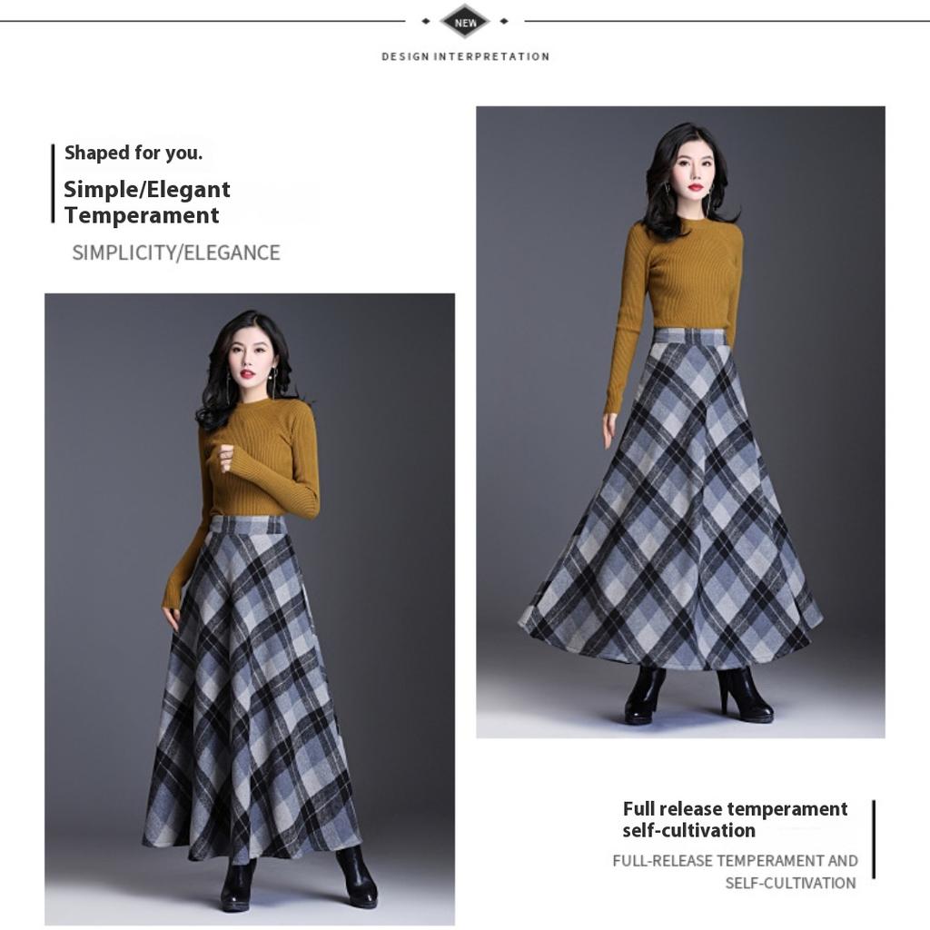 Tooxika – Neuer, übergroßer Woll-Halbrock für Damen mit hoch tailliertem, kontrastierendem, kariertem Saum