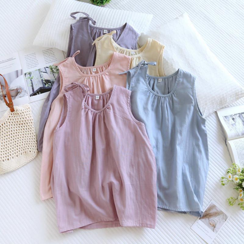 Lightweight Cotton Womens Pajama With Round Neck Sleeveless Top And Shorts For Summer