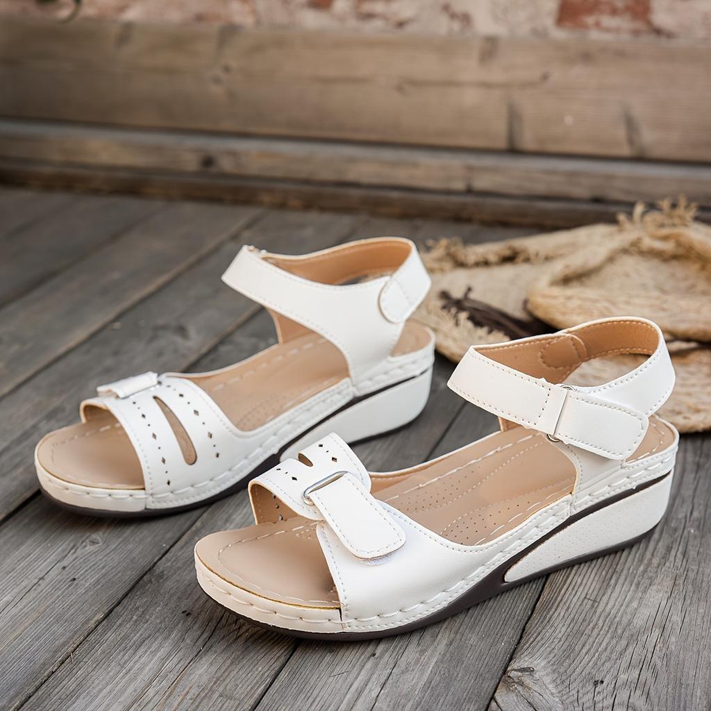 Women's Casual Sandals, Solid Color, Open Toe, Low Heel, Quick Release Buckle Closure, All Season, Man-made Material, PU Sole - Fashion Shoes