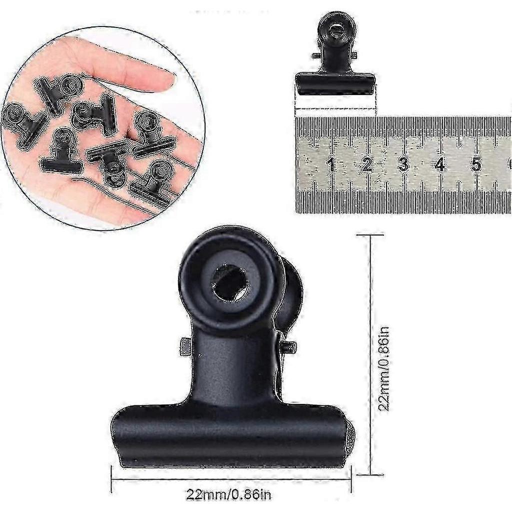 50pcs 22mm Metal Binder Clips for Paper Food Bags, Black Bulldog Hinge Clips Office Supplies