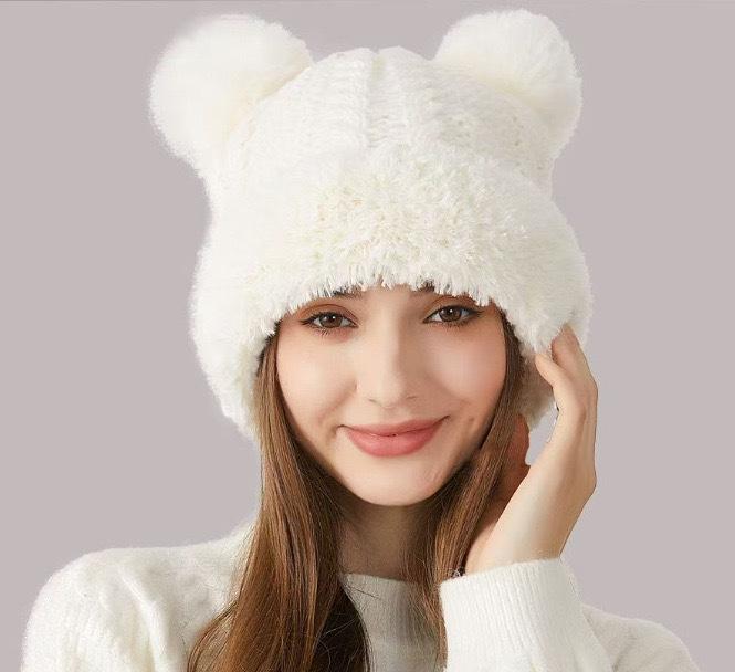 

Women s Cute Winter Pom Pom Wool Hat with Plush Edge and Ear Protection