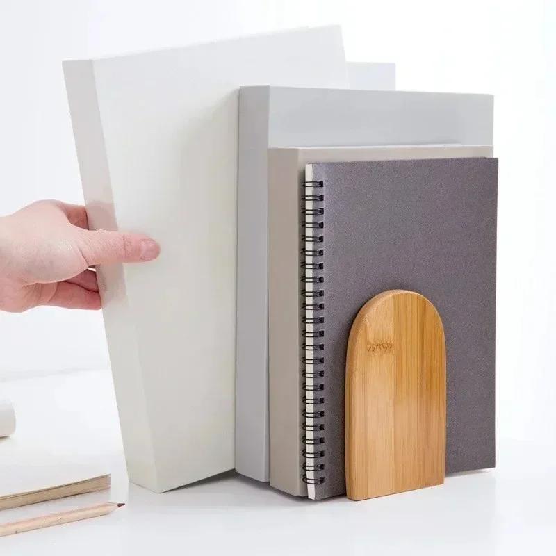 Convenient Wood Iron Book End Shelf Desktop Bookend Holder Supplies Accessory Stationery Bookends for Magazine Simple Style