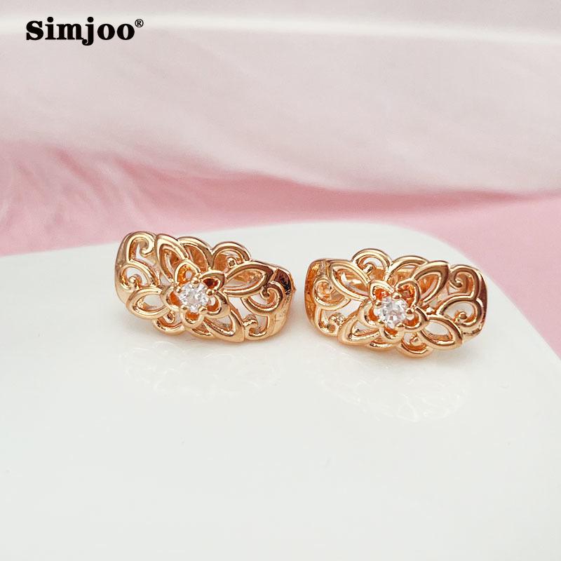 SIMJOO Zircon Earrings Fashion Temperament Carved Zircon Earrings for Women