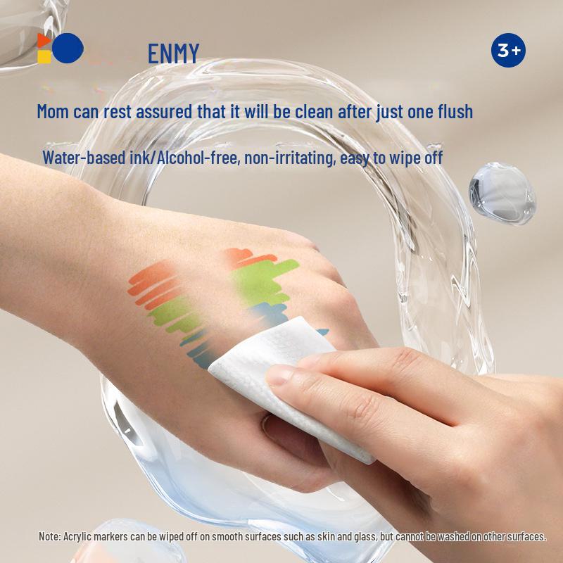 Enmi Washable Double-Headed Acrylic Marker Pen for Kids, Stackable Colors, Non-Transparent, Ideal for Primary School Students