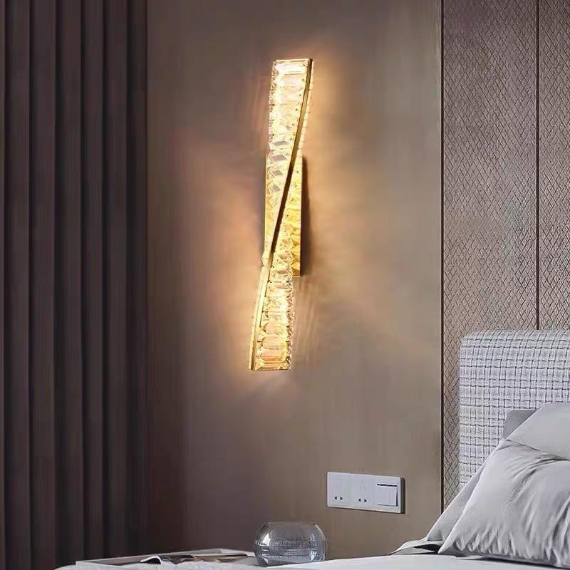 Italian LED light luxury crystal wall lamp home living room background wall decoration bedroom bedside line wall lamp decor lamp